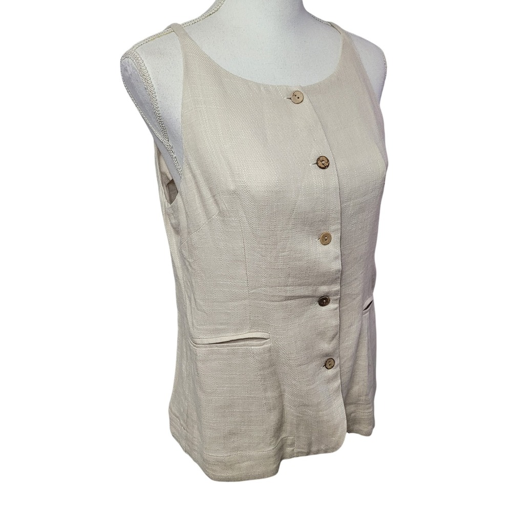 Petal + pup Sleeveless Linen Top Womens Large Beige‎ Button Down Vest Blouse